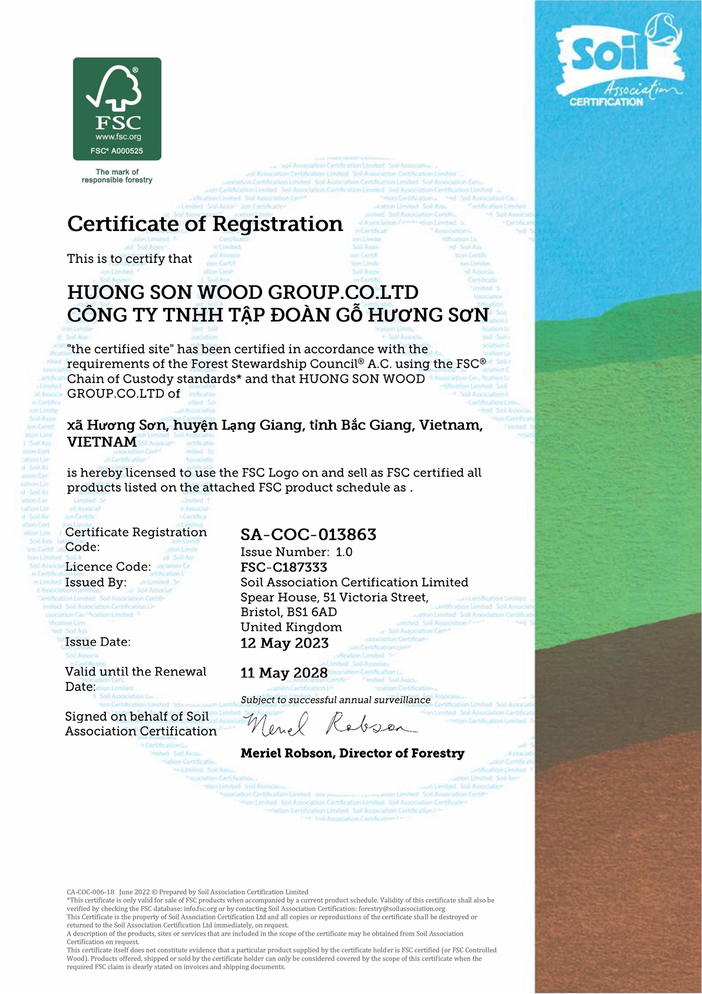 FSC COC Certificate HUONG SON WOOD GROUP.CO.LTD